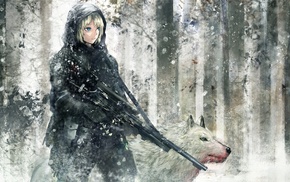 blood, anime, wolf, winter, girl