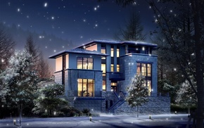 snow, light, stunner, house, winter