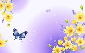 flowers, butterfly, minimalism, plants, nature