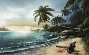 palm trees, sea, landscape, video games