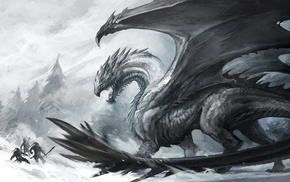 fantasy, ice, people, snow, dragon