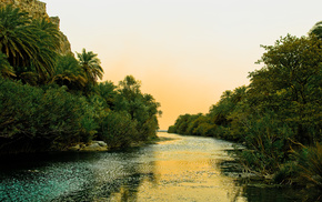 nature, river, Greece, palm trees