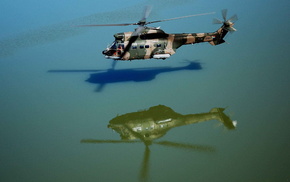 reflection, water, helicopter, aircraft, surface