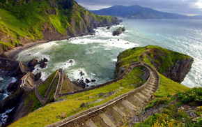 nature, coast, road, rocks, sea