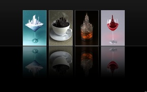 coffee, black background, glass, wineglass, tea
