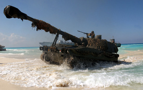 gun, soldier, ocean, tank