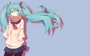 Vocaloid, sweater, blue hair, ribbon, Hatsune Miku, skirt