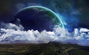 clouds, surface, space, hills, planet