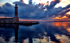 nature, reflection, sky, clouds, lighthouse