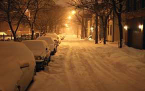 New York City, cities, snow, night