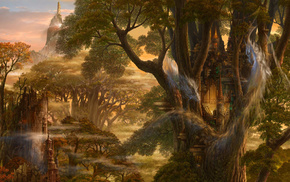 fantasy, art, castle, trees