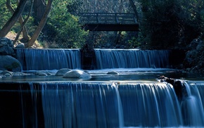 nature, waterfall, bridge