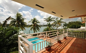 resort, interior, palm trees, rest, swimming pool