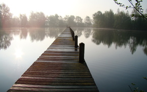 bridge, lake, stunner, mist