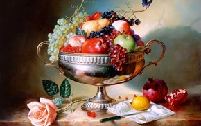 vase, delicious, fruits
