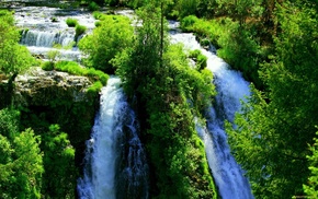 mountain, waterfall, nature