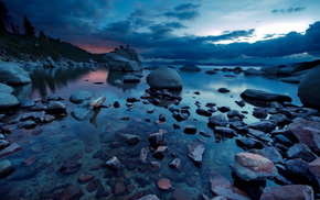 lake, nature, stones