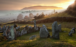 stones, mist, England, autumn, hills