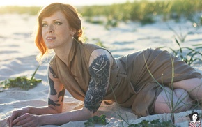 Suicide Girls, lying down, AnnaLee Suicide, redhead, tattoo
