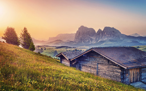 houses, nature, mountain, summer, Alps