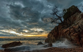 sunset, sea, nature, sky