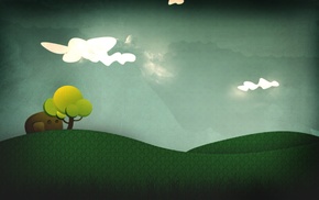 cartoon, minimalism, grass, trees