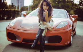 girl with cars, car, Ferrari, girl, Ferrari F430
