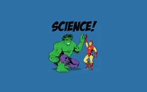 Iron Man, science, humor, Marvel Comics, Hulk, blue background
