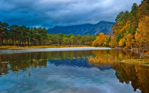landscape, forest, lake, autumn