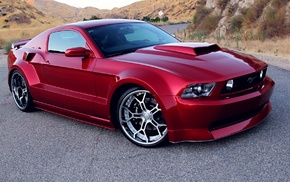red, cars, mustang