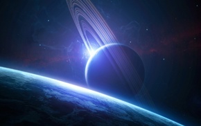 space, rings, light, planets