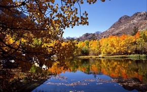 river, mountain, autumn, trees