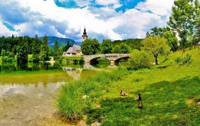 river, nature, landscape, bridge