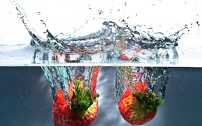 delicious, splash, water, strawberry