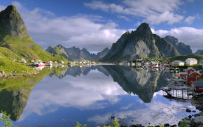 nature, Norway, town, mountain, houses