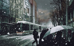 people, cities, snow