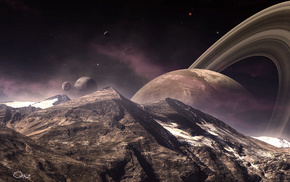 rings, mountain, space, planet
