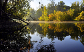 water, lake, trees, nature