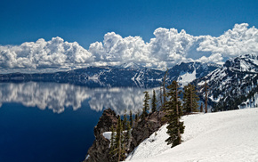forest, lake, winter, mountain