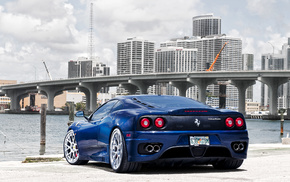 Ferrari, cars, city, bridge, blue