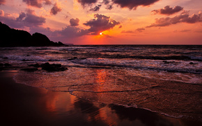 nature, sky, sunset, sea, beach