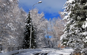 landscape, road, winter, snow