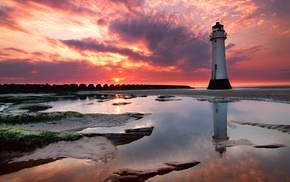 lighthouse, nature, sunset, coast