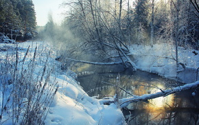 nature, winter, river, landscape