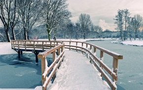 river, bridge, winter