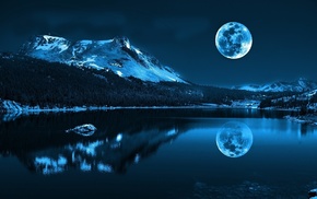 nature, lake, moon