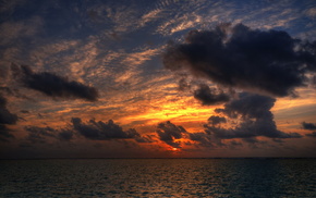 sunset, clouds, Sun, sea, sky