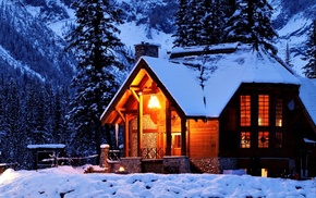 winter, house, nature, snow, lodge