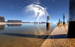 planet, reflection, water, lake, 3D