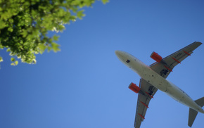 sky, airplane, aircraft, tree